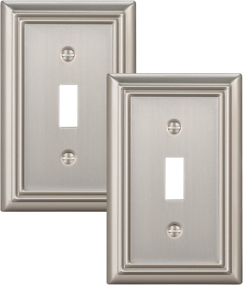 DEWENWILS Single Toggle Wall Plates, Brushed Nickel Metal Light Switch Cover Plates, 4.92" x 3.14" Outlet Wall Plates, Switch Plate Covers for Home Decor, 2 Pack - Image 1